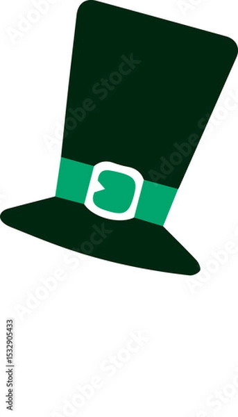 Fototapeta Graphic is showing flat leprechaun top hat with white shamrock on transparent background
