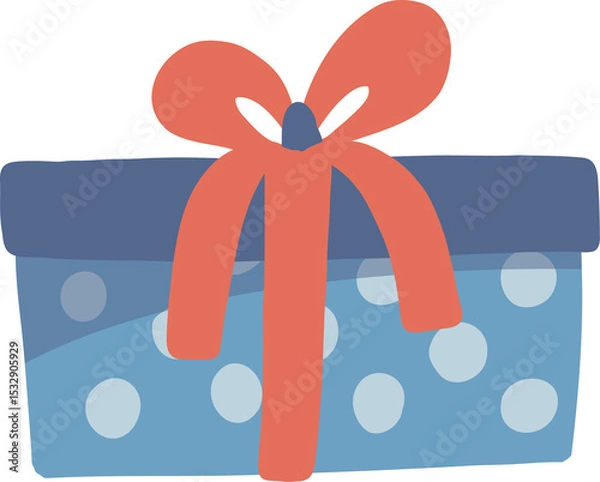 Fototapeta Flat illustration is showing dotted gift box with large coral-red ribbon on transparent background