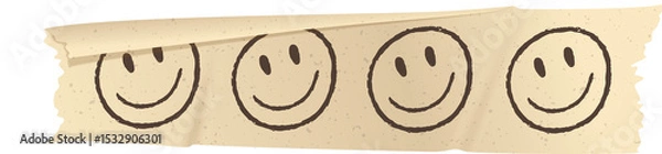 Obraz Flat design torn tape is showing four hand-drawn smiley faces on transparent background, copy space