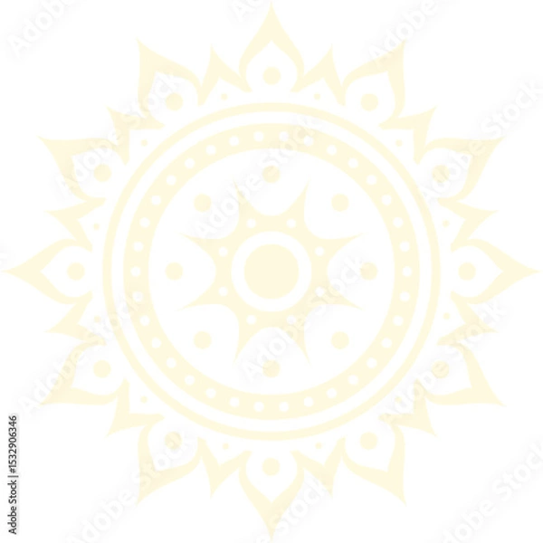 Obraz Showing flat vector sun icon on transparent background: concentric dotted rings, rays, petals