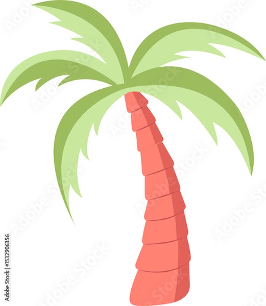 Fototapeta Flat design palm tree is showing coral red trunk, green fronds, transparent background, copy space