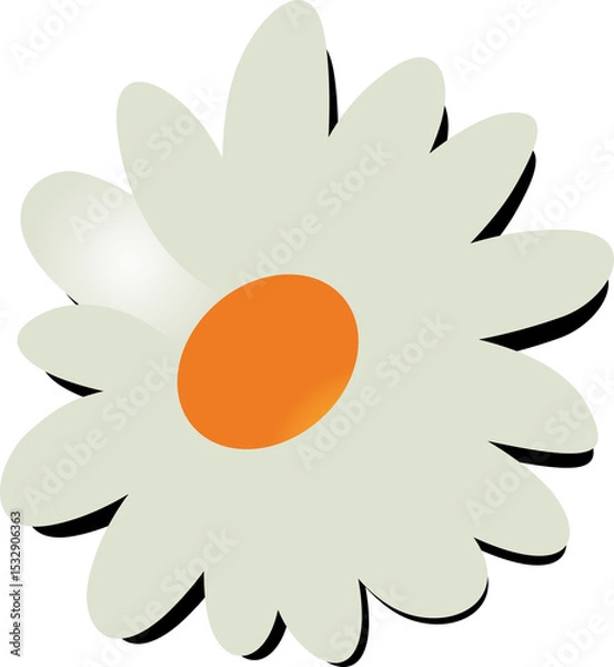 Fototapeta Stylized daisy flower is floating on transparent background in flat design with orange center