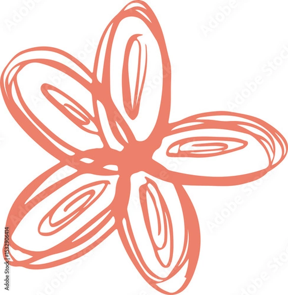 Fototapeta Abstract coral doodle is being shown in flat design five petal flower loops, transparent background