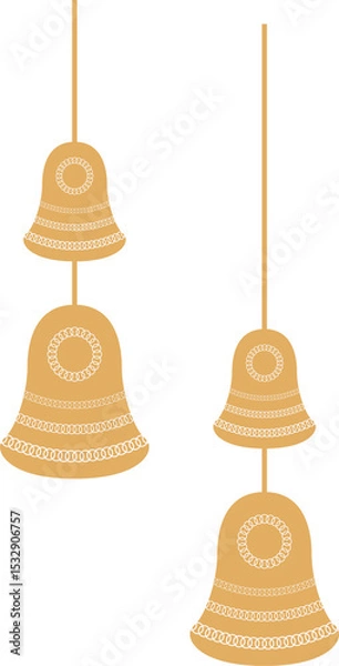 Obraz Three flat vector bells are hanging with transparent background, featuring looped circle motifs