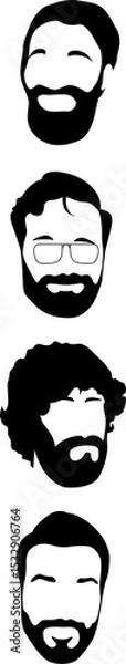 Obraz Male heads with beards, moustaches and glasses are showing in flat style on transparent background