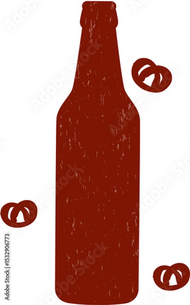 Fototapeta Flat design red bottle shape is floating on transparent background with pretzel icons, copy space