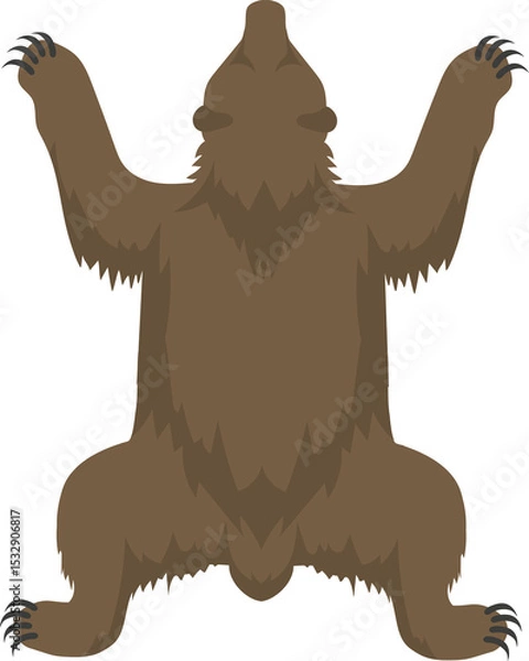 Obraz Brown bear hide rug flat design is lying on transparent canvas, showing claws and fur texture