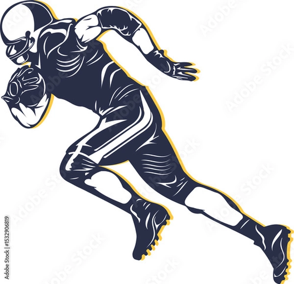 Obraz Graphic football player is running with helmet and ball in flat design transparent background