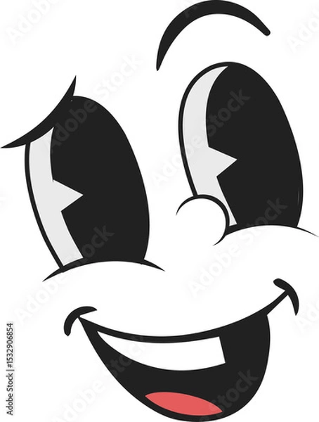 Obraz Flat design cartoon face floating on transparent background showing eyes arched brows smiling mouth