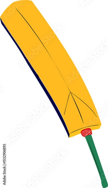 Fototapeta Vector cricket bat is floating on transparent background, showing yellow blade and green handle