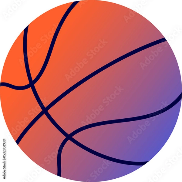 Fototapeta Flat basketball-like sphere is floating on transparent background with gradient and panel lines