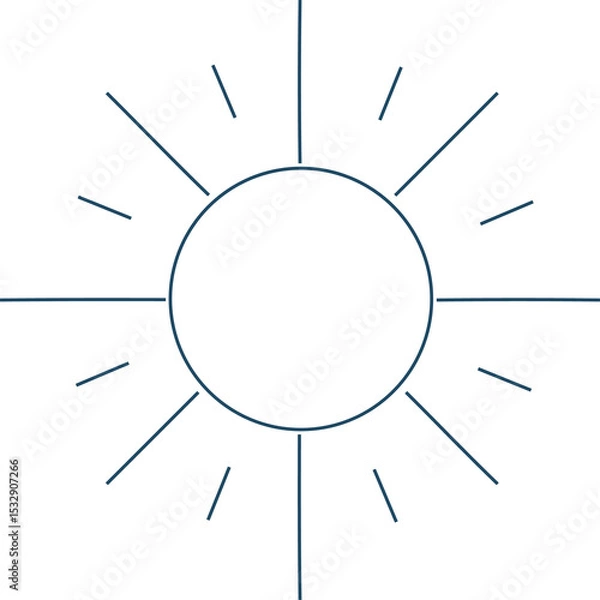 Obraz Stylized sun flat vector icon is appearing on transparent backdrop, showing circle and radial lines