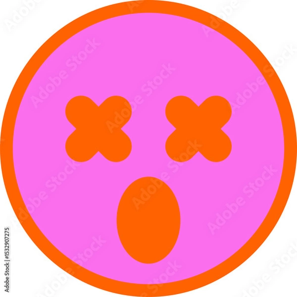 Obraz Featuring flat cartoon emoticon face showing X-shaped eyes and oval mouth on transparent background
