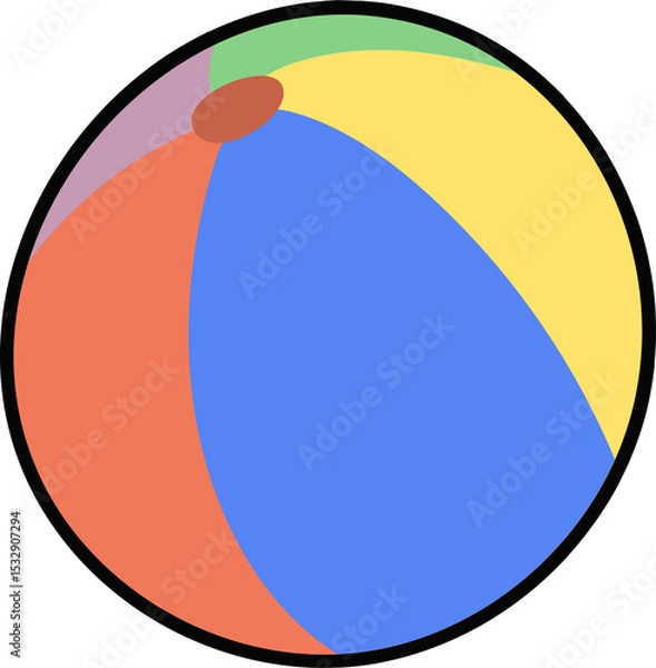 Fototapeta beach ball is being shown in flat style with multicolored panels, red valve, transparent background