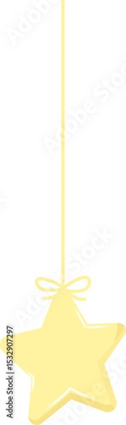 Fototapeta Flat design star ornament is hanging from thin string with tied bow on transparent background