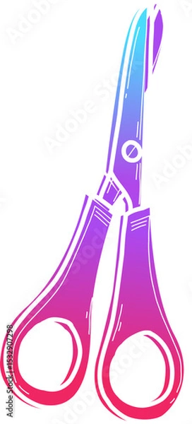 Fototapeta Gradient-colored scissors are being shown in flat vector with pivot screw on transparent background
