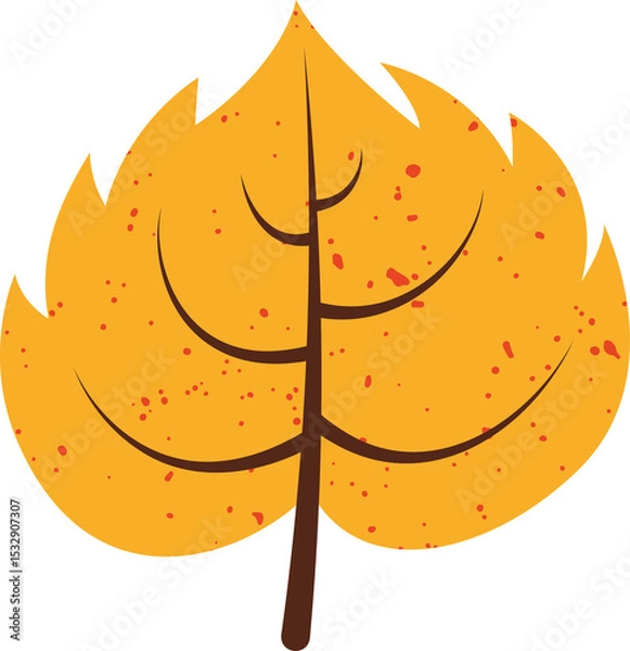 Fototapeta Flat design autumn leaf is showing yellow-orange hues and red speckles on transparent background