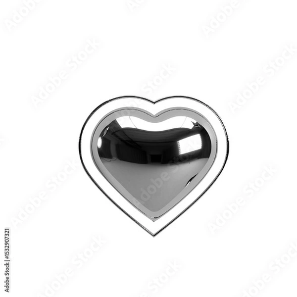 Obraz Metallic heart sculpture is shining in 3D render with chrome border on transparent backdrop