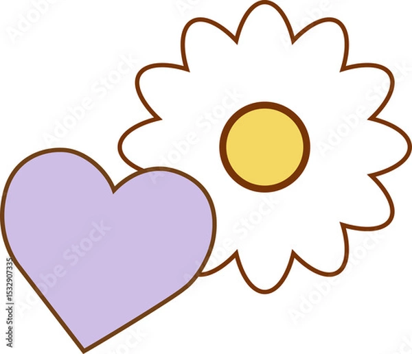 Fototapeta Flat design graphic is showing white daisy overlapping pastel purple heart, transparent background