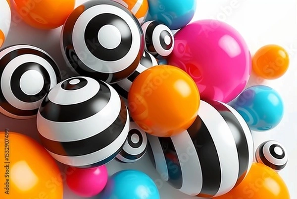 Fototapeta Vibrant Spheres: A Playful Dance of Colorful and Striped 3D Balls in Abstract Formation