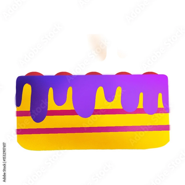 Obraz Flat design layered cake is dripping purple icing on transparent background with red fruit pieces