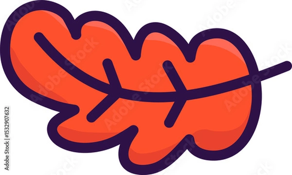 Obraz Cartoon oak-shaped leaf is displaying orange-red gradient purple outline, transparent background