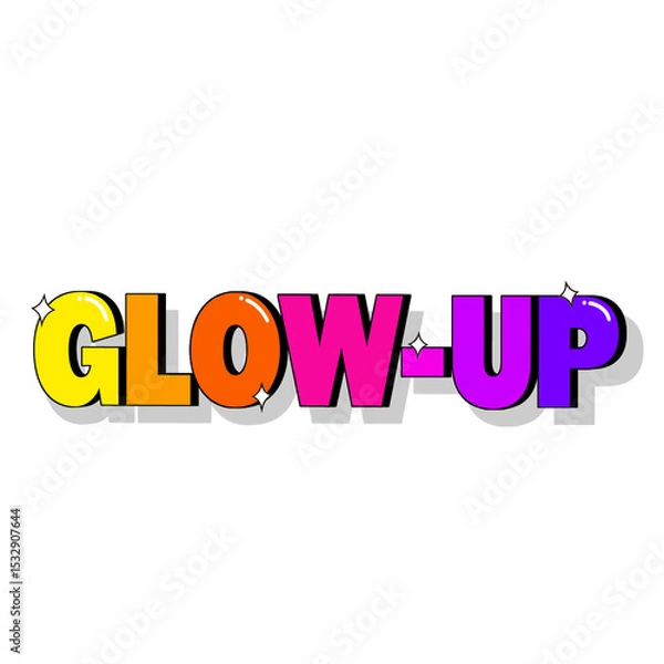 Obraz 3D GLOW-UP text is featuring gradient hues with sparkles and drop shadow on transparent background