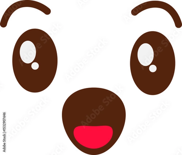 Obraz Zoomed flat design cartoon face is floating on transparent backdrop featuring eyes and open mouth