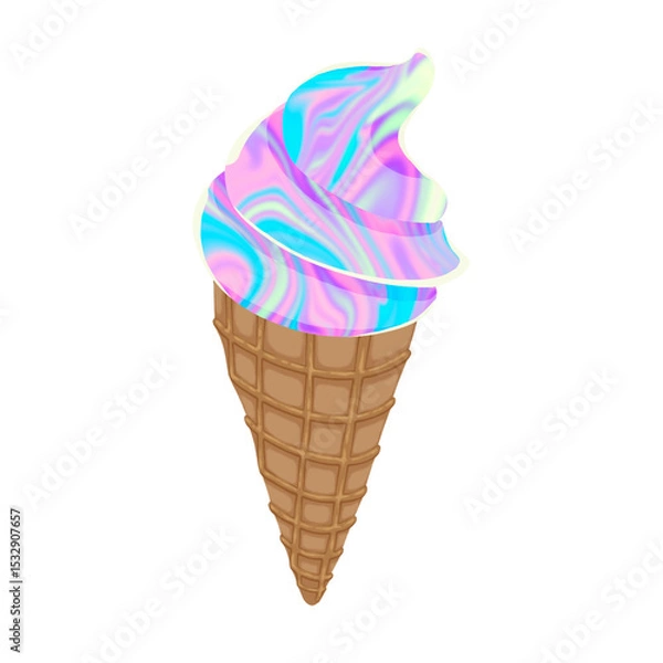 Fototapeta Pastel swirl soft-serve in waffle cone is appearing in flat design on transparent background