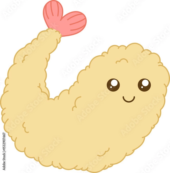 Obraz Smiling cartoon fried shrimp is floating on transparent background with crispy batter and pink tail