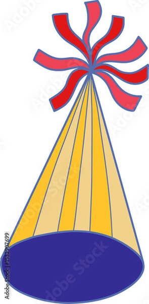 Fototapeta Party hat is being shown in flat design with yellow panels, red streamers, transparent background