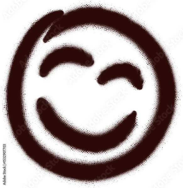 Obraz Cartoon circular smiling face doodle is floating on transparent background, using dark brown lines