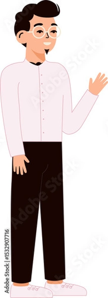 Obraz Illustrated flat design male figure is waving on transparent background, featuring round eyeglasses