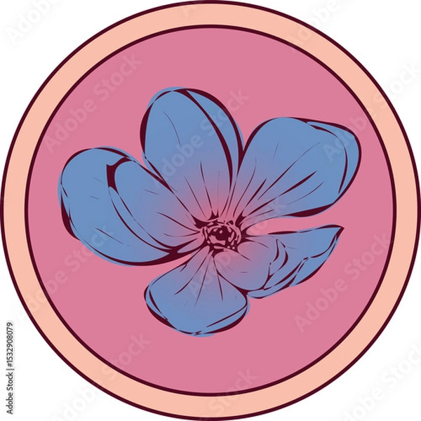 Fototapeta Stylized flower is showing blue gradient petals in pink peach badge on clear backdrop, copy space