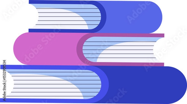 Fototapeta Book stack is showing flat vector with blue-pink covers and striped pages, transparent background