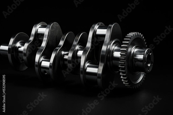 Fototapeta Close-up of a metallic gear, showcasing intricate details, on a black background. Isolated on a transparent background.