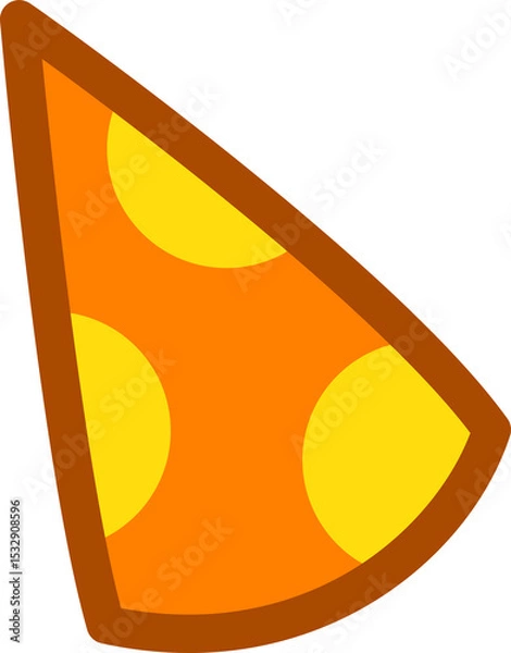 Fototapeta Cartoon pizza slice is showing brown crust, orange sauce, yellow toppings on transparent background
