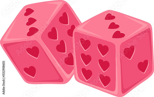 Obraz Pair of heart-themed 3D dice cubes featuring pink and red heart pips on transparent background