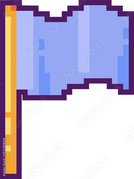 Fototapeta Pixel-art flag is waving right on transparent background, showing light blue folds and yellow pole