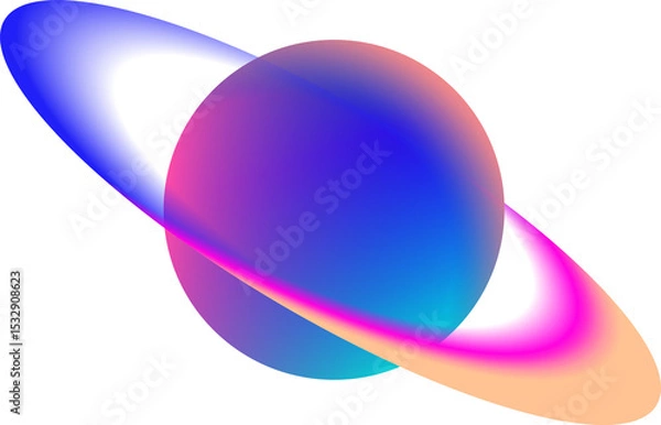 Fototapeta 3D stylized planet is floating on transparent background with gradient ring encircling it