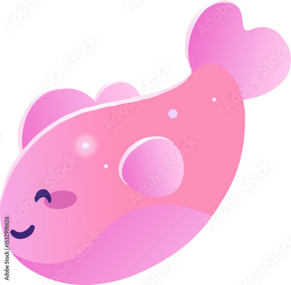 Fototapeta Pink creature is swimming in gradient showing closed blushing eye heart fins transparent background