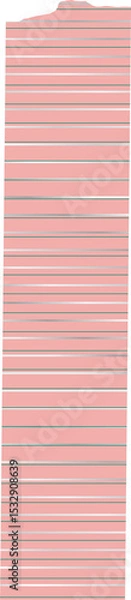 Fototapeta Pink ruled paper sheet is floating on transparent background, featuring torn corner in flat design