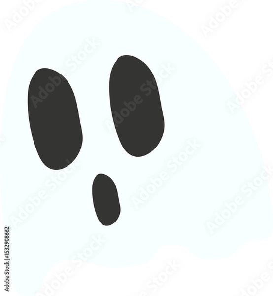 Fototapeta Ghost is floating in flat illustration, showing sheet with black facial ovals on transparent layer