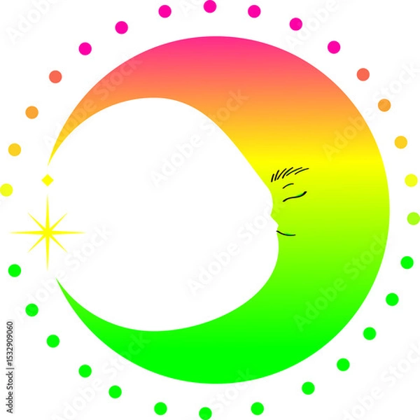 Obraz Flat gradient crescent moon face is showing dotted ring, starburst and diamond on transparent layer