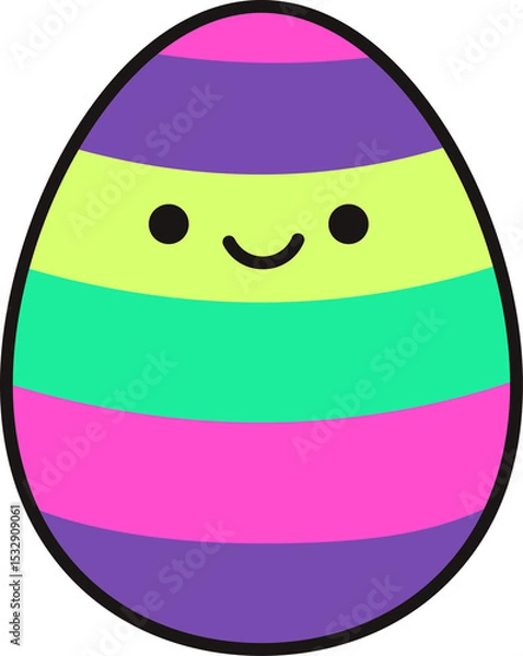 Obraz Striped smiling egg is floating on transparent background in flat design, showing colorful stripes