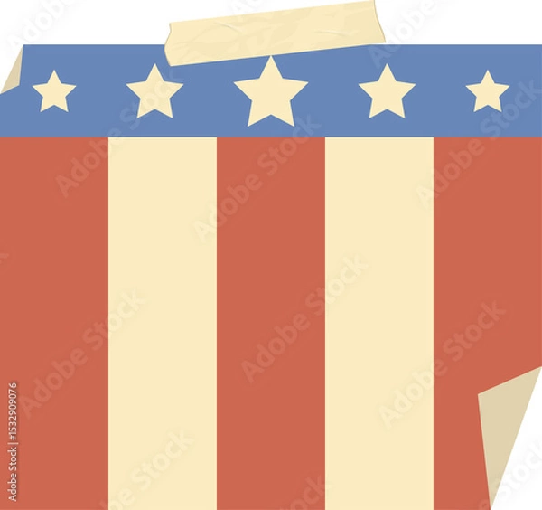 Fototapeta Flat design patriotic banner is showing red, cream stripes with blue stars on transparent backdrop