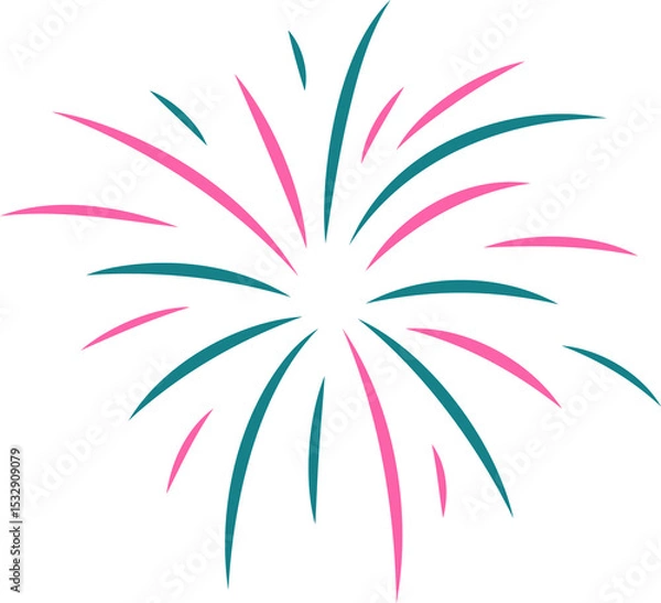 Obraz Flat vector firework burst is radiating pink and teal curved streaks on transparent background