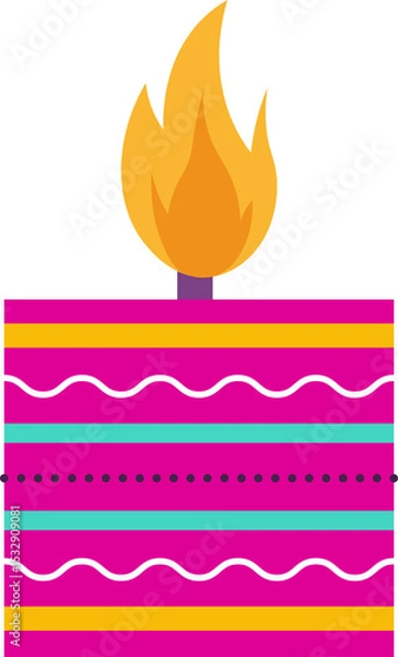 Fototapeta Flat birthday cake is sitting on transparent backdrop while showing colorful layers and lit candle