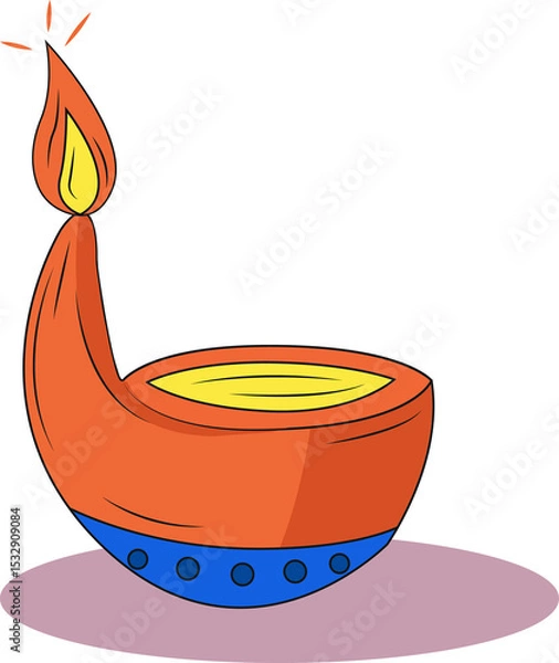 Fototapeta Flat design oil lamp is showing glowing yellow flame on blue base, transparent background