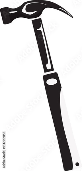 Fototapeta Stylized monochrome claw hammer showing metal head and ergonomic handle on transparent background
